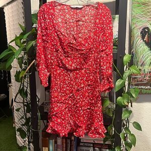 Cute Zara Summer Dress - Floral Mini Dress - Quarter Sleeve - Low Cut - Size XS